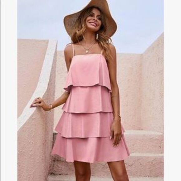 Boutique Dresses & Skirts - NEW Boho Spaghetti Strap Ruffle Tiered A Line Flowy Mini Dress